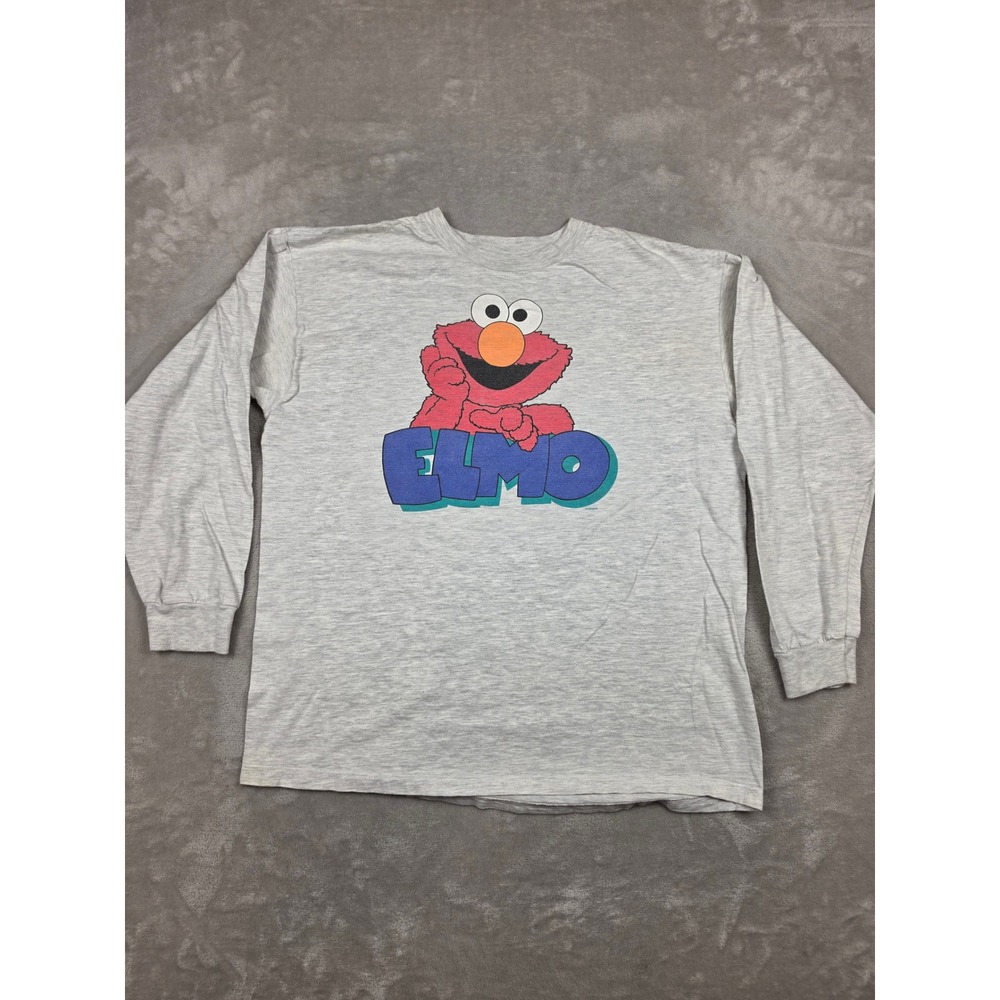 Vintage Sesame Street Long Sleeve T-Shirt Mens XL Gray Elmo Jim Henson *Read